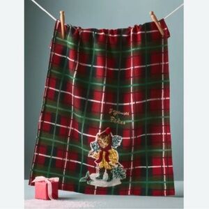 NWT Anthropologie Nathalie Lete Green Red Tartan Plaid Holiday Tea Dish Towel